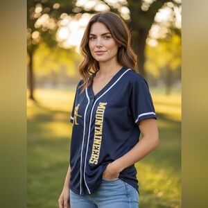 NWOT Victoria Secret VS PINK WV West Virginia MOUNTAINEERS Baseball Jersey sz L